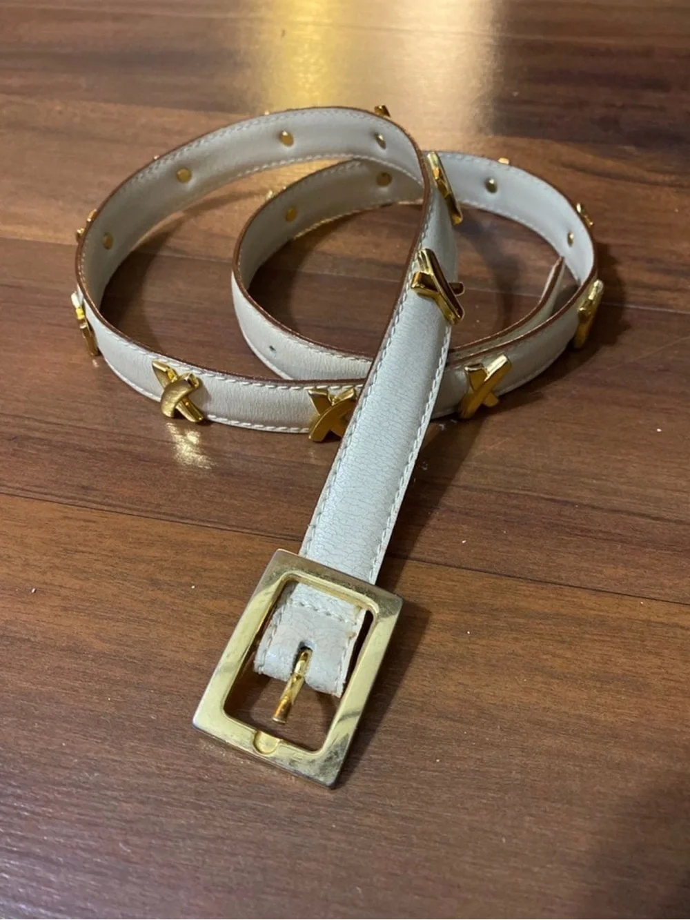 Paloma Picasso belt - Vintage - White Leather Gold-Accent Women's Belt - Sz 75